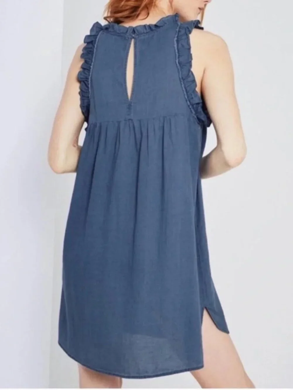 AG New DRESS Cotton Ruffled Shift Lightweight Chambray Blue DIXIE Women's M